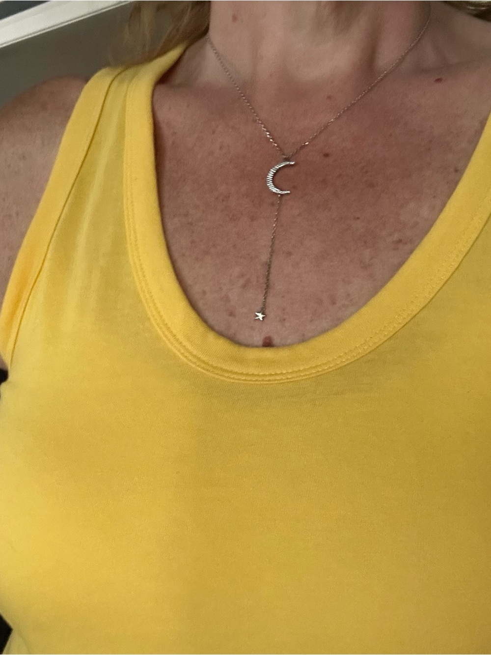 Sterling Silver Crescent Moon Star Necklace CZ Dainty Celestial Lariat